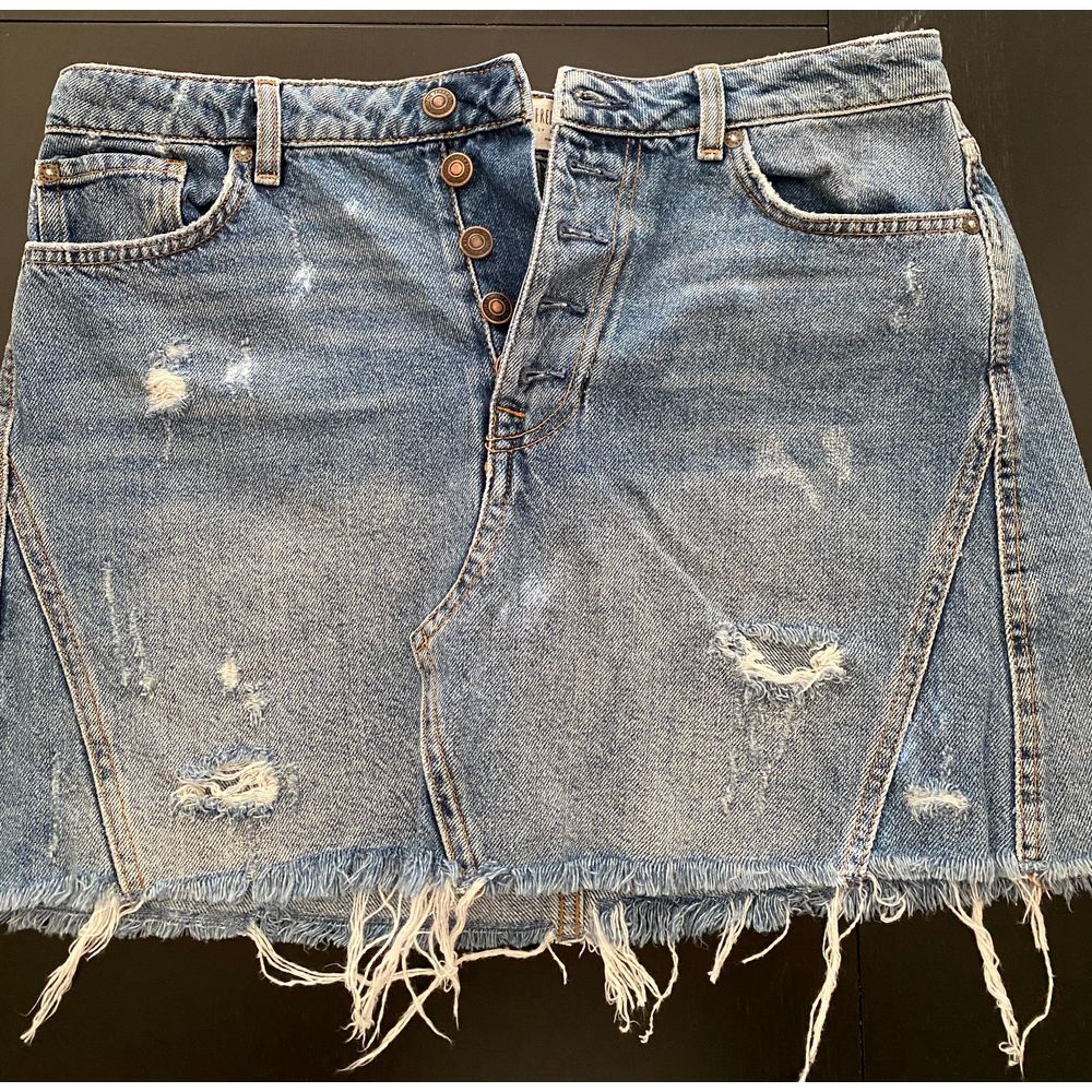 We The Free Button Fly Denim Skirt Women 31 Distressed Festival Urban Outfitters